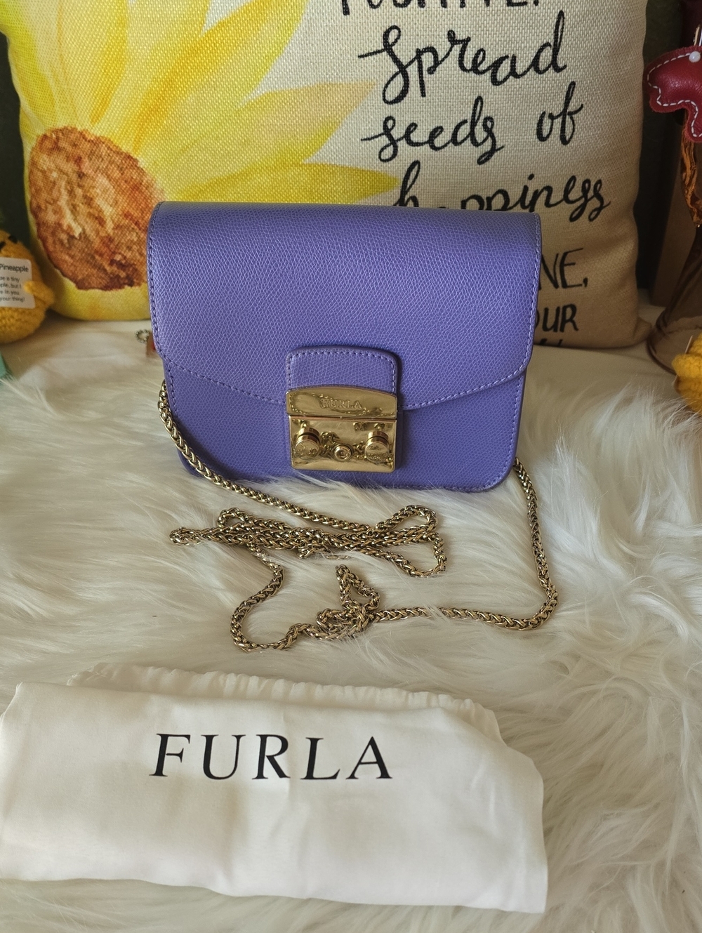 Furla Metropolis Purple Mini Crossbody with Detachable Chain And Dustbag
